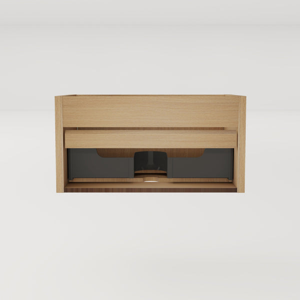 English Elm Etna Floating Wall Mounted Bathroom Vanity with Push Open Drawer and Wood Grain Finish Oak W1865P327894