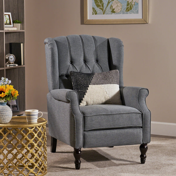 English Elm Charcoal Wingback Pushback Recliner with Button Tufted Diamond Fabric Upholstery Charcoal N763P410529E
