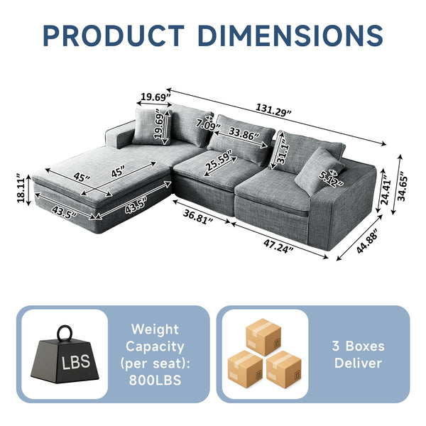 English Elm Cloud Couch Modular 4 Seater Sofa with Washable Linen and Pocket Spring Cushions Dark Gray W1765S00142
