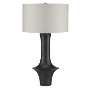 Silvestri Black Table Lamp - Mid-Century Modern Design with Natural Linen Shade & Cast Aluminum Finish