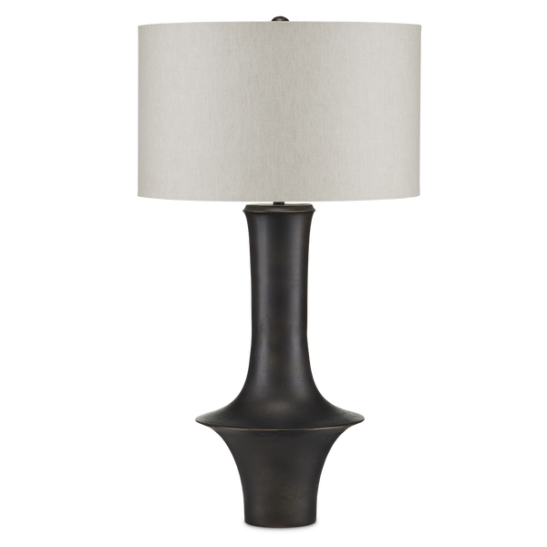 Silvestri Black Table Lamp - Mid-Century Modern Design with Natural Linen Shade & Cast Aluminum Finish