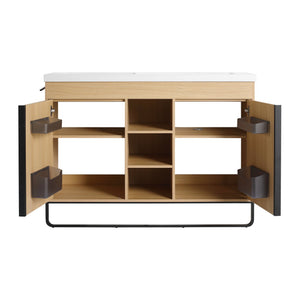English Elm 48" Freestanding Bathroom Vanity With Resin Double Sink, Soft-Close Doors & Open Storage For Modern Style W999S00479
