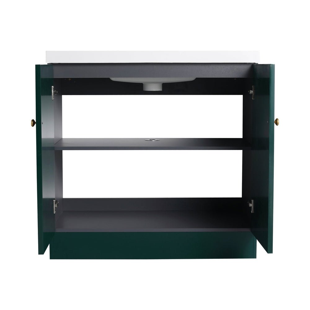 English Elm 36" Freestanding Bathroom Vanity with Resin Sink, Soft-Close Doors, Adjustable Shelf & Metal Handles Dark Green W999S00274