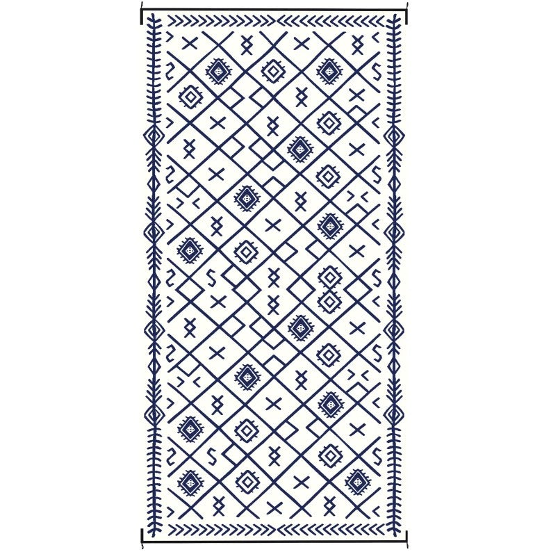 English Elm Easy Fold Reversible Polypropylene Outdoor Rug with Geometric Print and Carry Bag T3971P421387