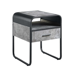English Elm Metal End Table With Drawer And Shelf - Stylish Concrete Gray Top & Black Frame For Modern Spaces B016P323430