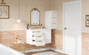 English Elm 30" Bathroom Vanity with Sink — Wall-Mounted Ceramic Basin, Soft-Close Storage, Floating Modern Design White N710S324096K