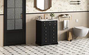 English Elm 24" Modern Bathroom Vanity with Ceramic Sink, Gold Handles, Tip-Out Drawer & Dual Soft-Close Doors N710P276692B