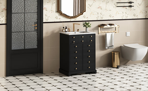 English Elm 24" Modern Bathroom Vanity with Ceramic Sink, Gold Handles, Tip-Out Drawer & Dual Soft-Close Doors N710P276692B