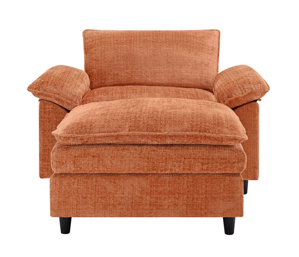 English Elm Accent Chair With Ottoman - Oversized Chenille Sofa For Living Room, Bedroom, Office & Lounge (Orange) W2100S00108