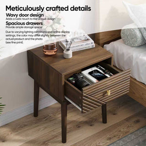 English Elm Medieval-modern Walnut Nightstand Set with Gold Handles Elegant Bedroom Storage Pair W1706P318059