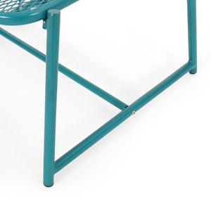English Elm Kincaid Outdoor Iron Mesh Conversation Set Rust Resistant Patio Chairs with Side Table Teal N775P392159T