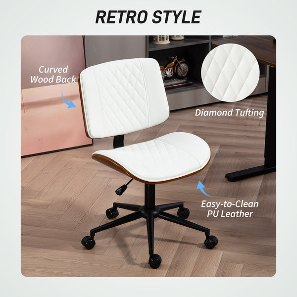 English Elm Home Office Armless Desk Chair Tufted Pu Leather Swivel Seat with Height Adjustment T3971P408758