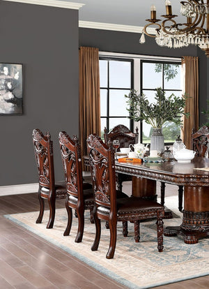 English Elm Traditional Side Chairs Set Of 2 - Brown Cherry Leatherette Seats With Carved Wood Details, Elegant Dining B011P234703-GIGA