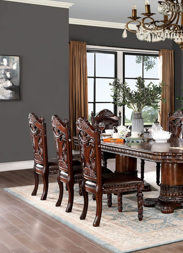 English Elm Traditional Side Chairs Set Of 2 - Brown Cherry Leatherette Seats With Carved Wood Details, Elegant Dining B011P234703-GIGA