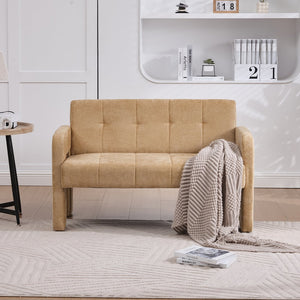 English Elm Nordic Ergonomic Double Armchair Upholstered Chenille Two-Seater Sofa 550lb Capacity Compact Lounge Chair Yellow W395P380536