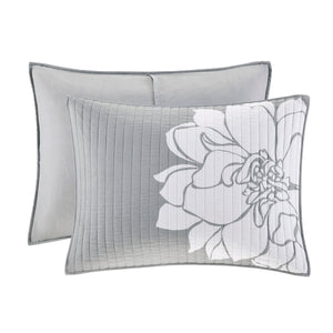 English Elm 6 Piece Madison Park Lola Reversible Cotton Quilt Set Full/Queen Grey Peach Floral OEKO-TEX Certified Elegance B03597570