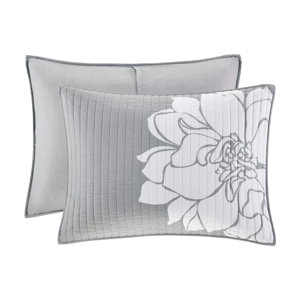 English Elm 6 Piece Madison Park Lola Reversible Cotton Quilt Set Full/Queen Grey Peach Floral OEKO-TEX Certified Elegance B03597570