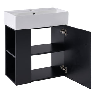 English Elm 21.6 Modern Floating Bathroom Vanity with Ceramic Basin, Wave Door, Rose Gold Handle, Space-Saving Black N729P170390B