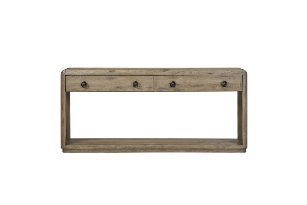 English Elm English Knotty Oak Veneer Console Table with Drawers Open Shelf Entryway Accent B2699P443196