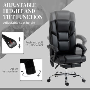 English Elm Vinsetto Massage Office Chair With 6 Vibration Points, Lumbar Heated Pu Leather Reclining Computer Chair With Adjustable Height, Footrest, Tilt Function, Black