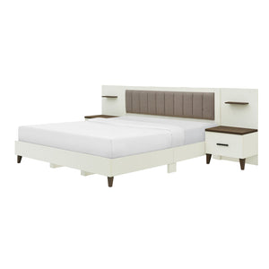 English Elm Christopher Knight Home® - King Upholstered Bed Frame with 108" Headboard and 2 Floating Nightstands, White & Brown Modern Storage N758K020304W