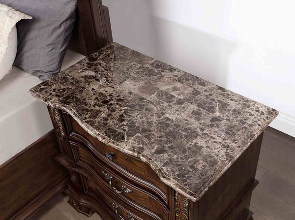English Elm Traditional Marble Top Nightstand with Dovetail Drawers Cedar Lining Cherry Finish Brown B2741P436974