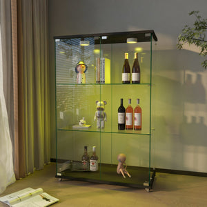 English Elm Modern Glass Display Cabinet With Led Lights - Quick Assembly, 2-Door, 3-Shelf, Ideal For Collectibles W241P242926