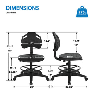 OSP Home Furnishings Vocation Drafting Chair Urethane Seat Pneumatic Height Adjustable with Footrest for Labs KH81375MX