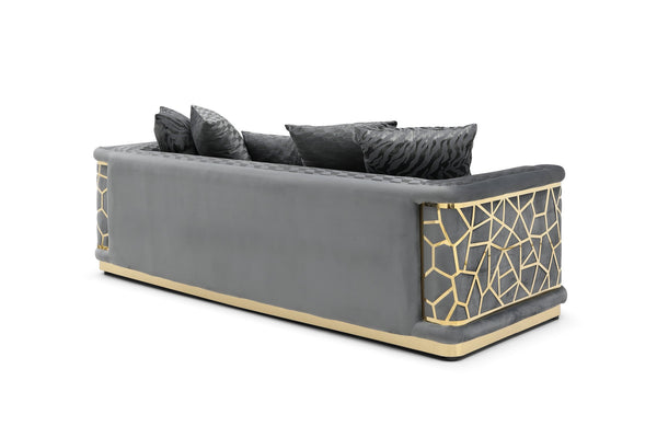 English Elm Talia Sofa with Kiln-Dried Hardwood Frame, Patterned Accents & Gloss Brass Trim for Modern Living Room Dark Gray 35 L x 26 W x 92 H B078P301562