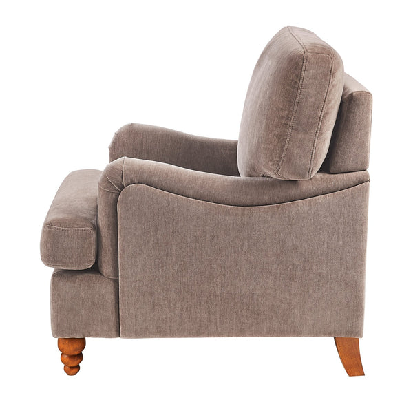 English Elm Candor Overstuffed Accent Chair with English Roll Arms and Walnut Turned Legs Brown B050P466462