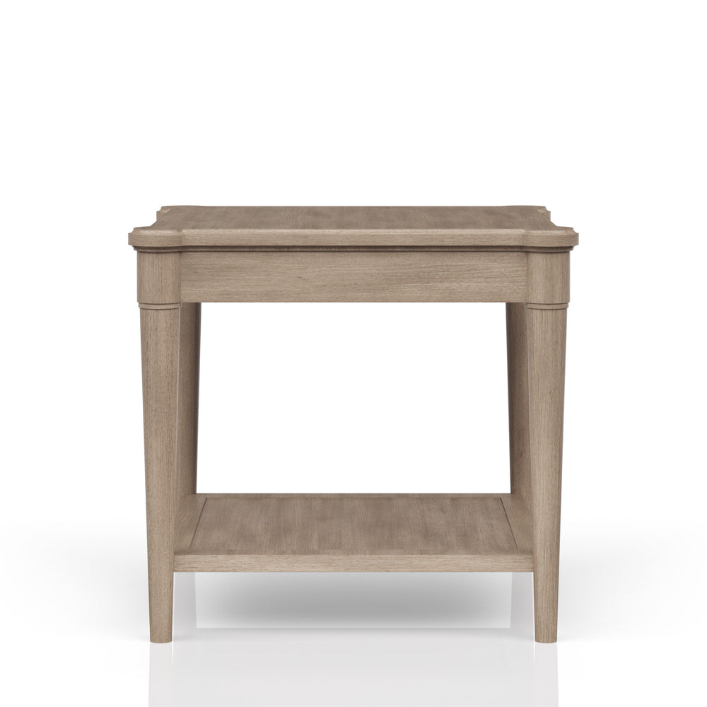 English Elm Sand Sand Finished End Table with Storage Drawer, Solid Wood + MDF, Transitional Casual Design, Shelf B2699P218289