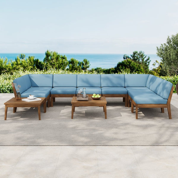 English Elm Christopher Knight Home® - Grenada 8-Seater Acacia Wood Sectional Sofa Set With Plush Cushions For Stylish Outdoor Comfort P1 N773OS00061B-GIGA