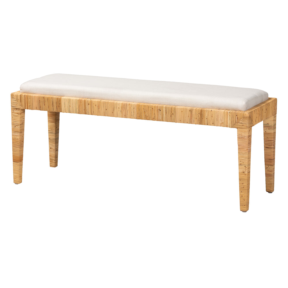 English Elm Modern Mahogany Rattan Woven Entryway Bench with Foam Padded Upholstered Seat B2750P467653