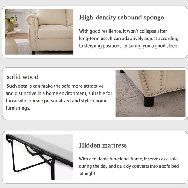 English Elm Sleeper Sofa Bed - Modern 2-Seater Pull-Out Couch With Memory Foam Mattress For Small Spaces, Beige W3696S00006-GIGA