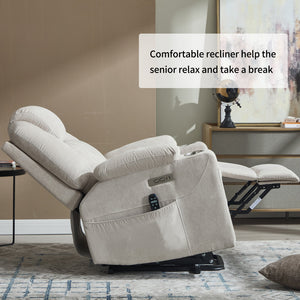 English Elm Up to 350 Lbs Chenille Power Lift Recliner with Massage Heating and Usb Charging Ports Beige W3224S00027