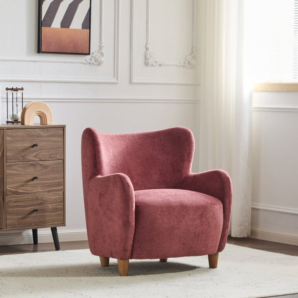 English Elm Christopher Knight Home® - Lucia Velvet Wingback Armchair with Pocket Spring Cushion, Mid-Century Birch Legs, Luxe Comfort Red,Teak 31.5 L x 30.75 W x 30.5 H N776P205426R