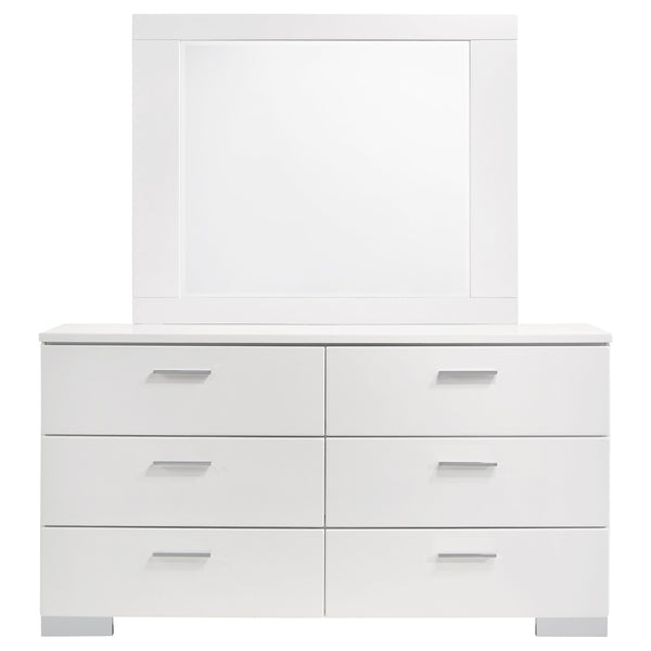 English Elm Dulcey High Gloss White Lacquer 6 Drawer Dresser with Coordinating Wall Mirror B062S01728