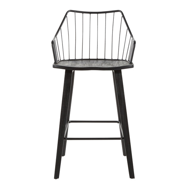 English Elm Contemporary High Back Upholstered Barstool Set with Black Steel Frame for Kitchen B202P222124