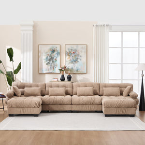 English Elm U Shaped Modular Cloud Sectional with Plush Flannelette Upholstery Deep Seat Living Room Sofa Light Brown W2120S00050