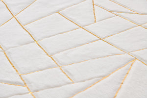 English Elm Luxury Faux Chinchilla Area Rug - Soft White With Gold-Gilded Geometric Design, Machine Washable Comfort B030P233687