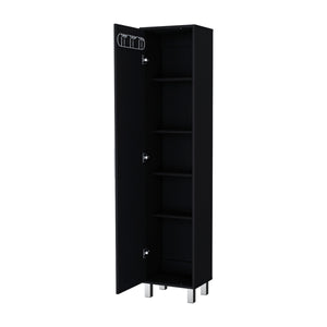 English Elm Lawen Slim Tall Storage Cabinet with Single Door, 3 Broom Hangers, White Wood Finish, Stylish Legs B128P203050