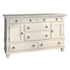 English Elm Pine Solid Wood Dresser Six Drawers Two Cabinets White Finish Bedroom Storage B056P416767