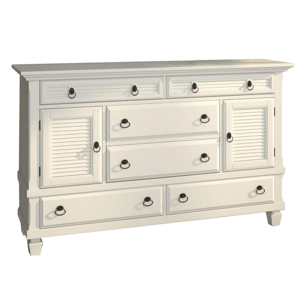 English Elm Pine Solid Wood Dresser Six Drawers Two Cabinets White Finish Bedroom Storage B056P416767