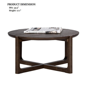English Elm Transitional 36" Round Cocktail Table With Trestle Base In Wire-Brushed Dark Walnut Finish For Living Rooms B2741P404269-GIGA