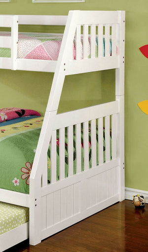 English Elm Twin Over Full Cottage Style Bunk Bed - Solid Wood, White Finish, Safe Angled Ladder, Stylish Design B2741S00396-GIGA