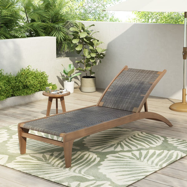 English Elm Christopher Knight Home® - BENFIELD Chaise Lounge Light Brown Acacia Wood Wicker Weather-Resistant Reclining Outdoor Seat 77" N776P294279G