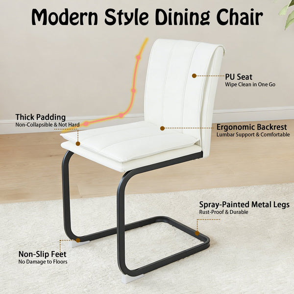 English Elm Modern Pu Leather Cantilever Dining Chairs Set of 4 with Steel Arc Frame for Kitchen W5123P454210