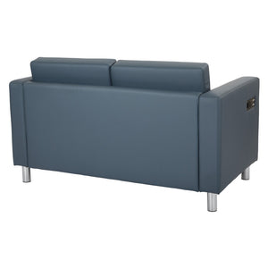 OSP Home Furnishings Atlantic Compact Loveseat with Built-in Usb Charging Ports and Chrome Legs for Modern Spaces Blue ATL52-R105