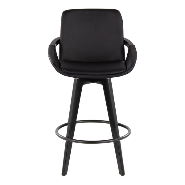 English Elm Fixed-height Swivel Counter Stools with Faux Leather Seats and Chrome Footrest Set of 2 Black B202S01803