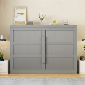 English Elm Queen Murphy Wall Bed with Led Lighting Modern Cabinet Style for Small Spaces LP000973AAE